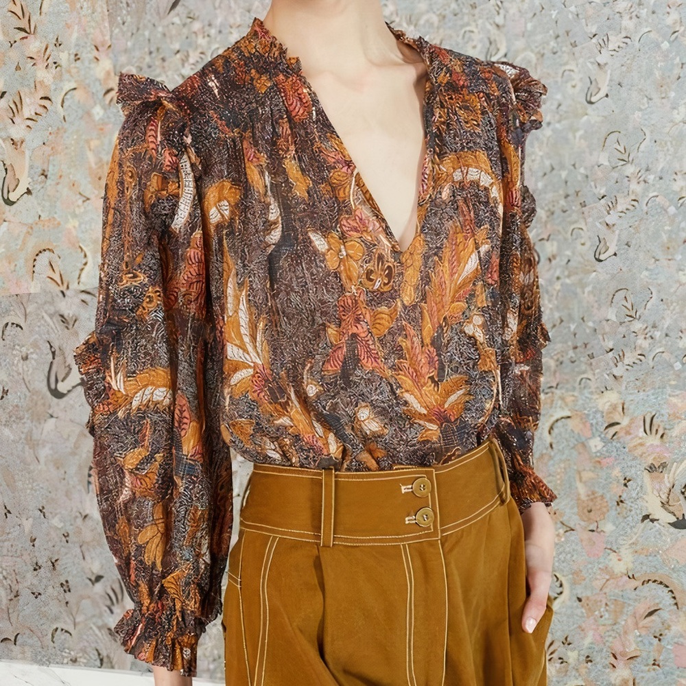 Ulla Johnson Silk-Blend Ruffle Floral Lara Blouse